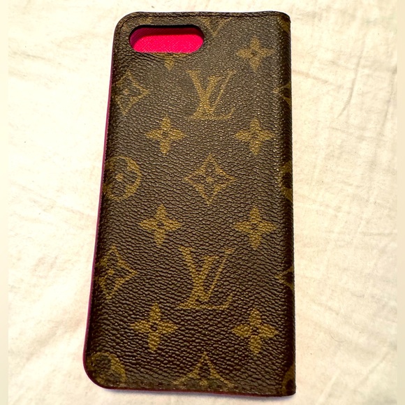 Authentic Louis Vuitton Monogram Folio iPhone 7+ Plus Case Brown Pink Phone Case - Picture 1 of 6